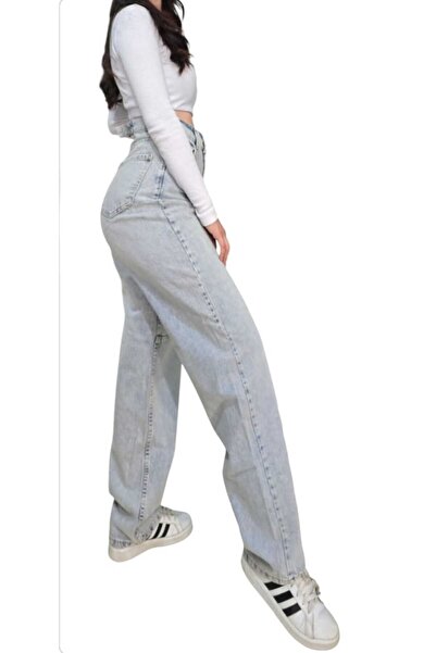 TRENDNATUREL Ice Blue Buckle Detailed Baggy Jeans - Snow Top Chemical, Super High Waist Lycra Free