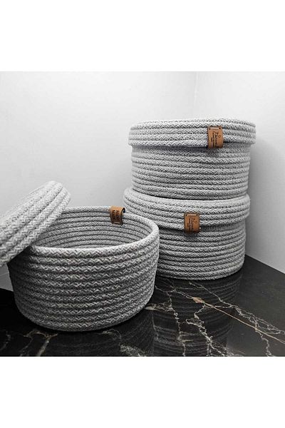 urzsmell Hand Sewn 3-Piece Basket Set - Bathroom, Kitchen, Room Organizer - Handmade Tress Rope Decorative Basket