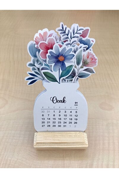 Else Craft 2026 Yılı Masaüstü Çiçek Takvim - Isme Özel -ahşap Ayaklık Hediyeli