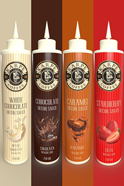 KARPE COFFEE ÇİKOLATA-KARAMEL-ÇİLEK-B. ÇİKO. 4'LÜ Dekor Sos 750gr (CHOCOLATE-WHITE CHOCOLATE-CARAMEL TOPPING SAC)