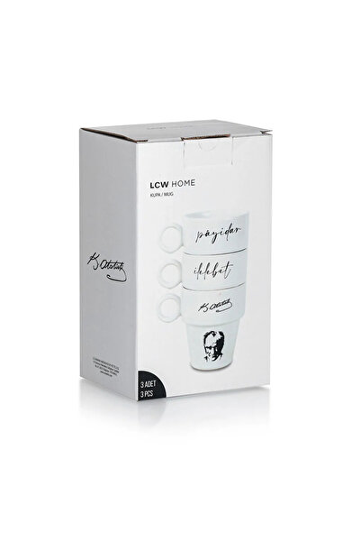 LC Waikiki Siyah Baskılı Atatürk Baskılı Seramik Kupa 3'lü