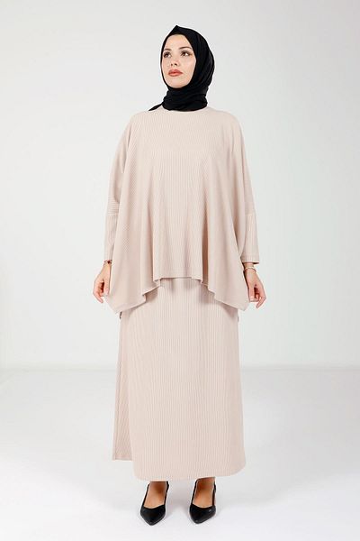 Beyza Stone Colored Knitwear Hijab Skirt Tunic - 9093