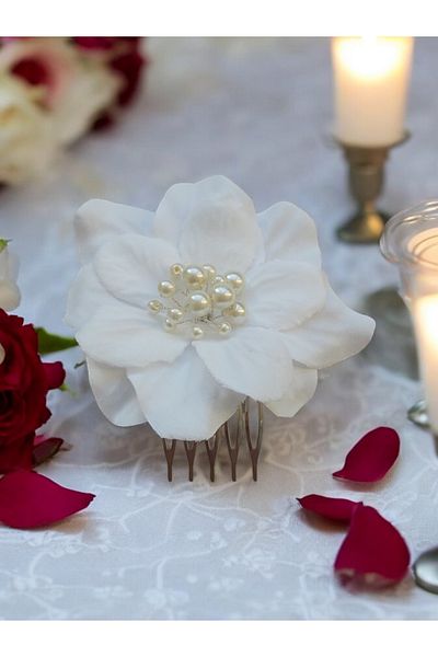 Eva Flore White Floral Print Comb Buckle - Bridal and Girls Hair Accessory