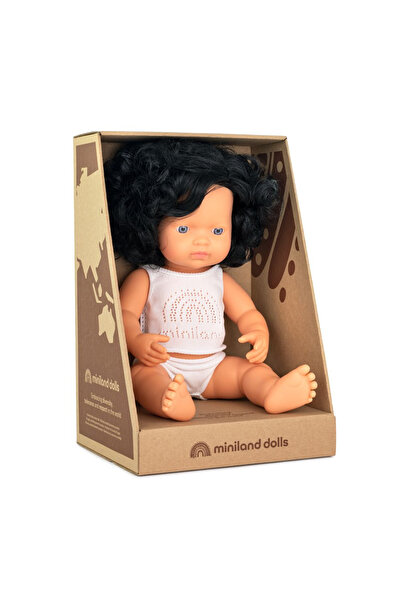 Miniland Papusa educativa 38 cm Fetita caucaziana cu par negru si ondulat