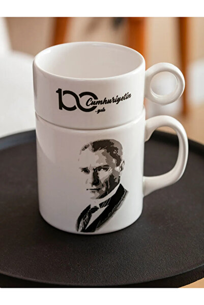 LC Waikiki Siyah Baskılı Atatürk Baskılı Seramik Kupa 2'li