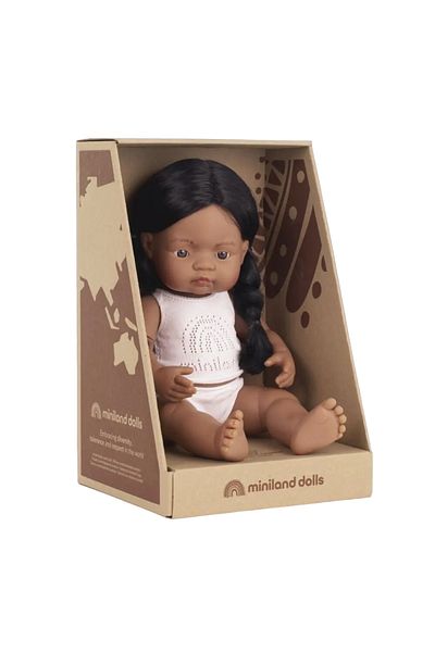 Miniland Papusa 38 cm, fetita nativ americana, cu corp parfumat