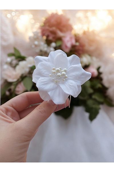 Eva Flore White Floral Print Comb Buckle - Bridal and Girls Hair Accessory