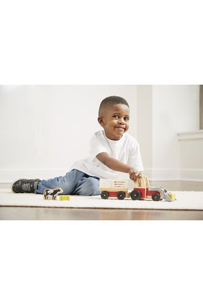 Melissa & Doug Set de joaca Excavator din lemn cu remorca