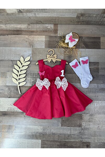 Feriatolye Kız bebek pembe elbise kelebek konseptli doğum günü kıyafeti