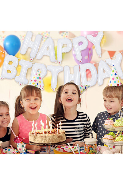 Partifabrik Happy Birthday Themed White Foil Balloon Set 40 cm Letter Height