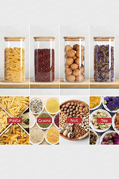 CocoVia (4 Pieces) 1700ml Beech Wood Special Lid Vacuum Storage Container - with Wooden Lid