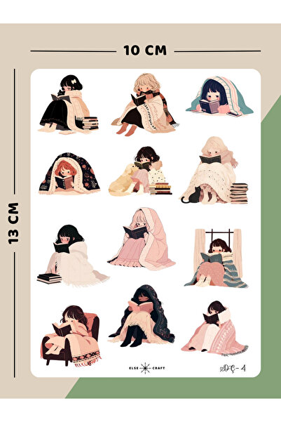 Else Craft Kitap Okuyan Kız Motivasyon Temalı Sticker - DÇ-4 - Ajanda Planlay...