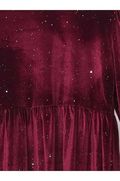 LC Waikiki Lcw Kids Light Burgundy Crew Neck Velvet Girl's Dress