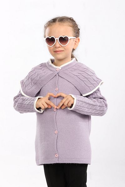 Cloudy Kids Girl's Buttoned Cape Collar Knitwear Cardigan