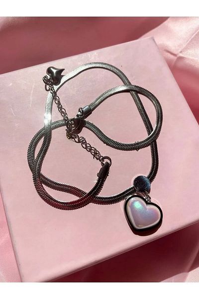 Snartun 316 L Stainless Steel - Italian Chain & Mother of Pearl Stone Detailed Heart Necklace I