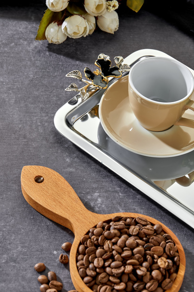 Milenay Elegante Noir Series, Duo Luna Nera Handle Patterned Chrome Presentation Promise Engagement Tray, 22X16Cm, Single Piece