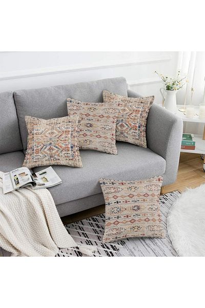 Realhomes Ethnic Patterned Rug Motif Set of 4 Digital Printed - 40X40Cm/45X45Cm/55X55Cm