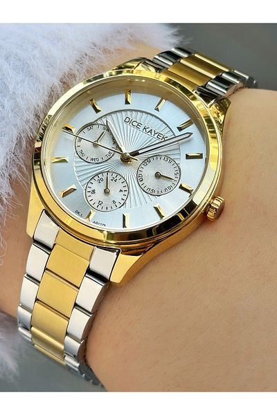 Dice Kayek Function Silver-Gold Color 5 Atm Waterproof Steel Band Women's Wristwatch