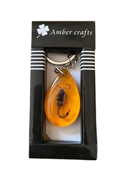 AMBER CRAFTS SARI RENK GERÇEK AKREP FOSİLLİ ANAHTARLIK