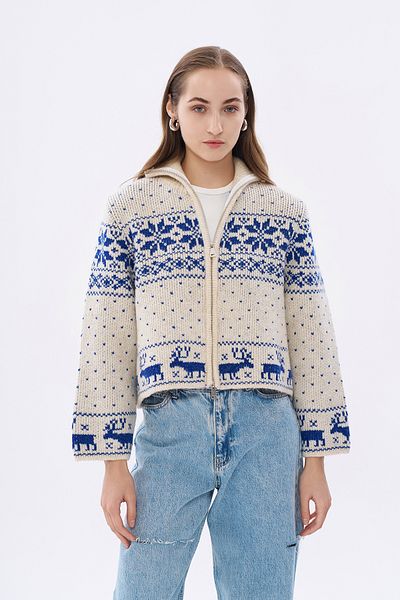 Quzu Zipper Detailed Patterned Cardigan
