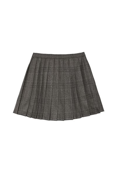 Quzu Brown Mini Skirt - Pleat Detailed and Checked