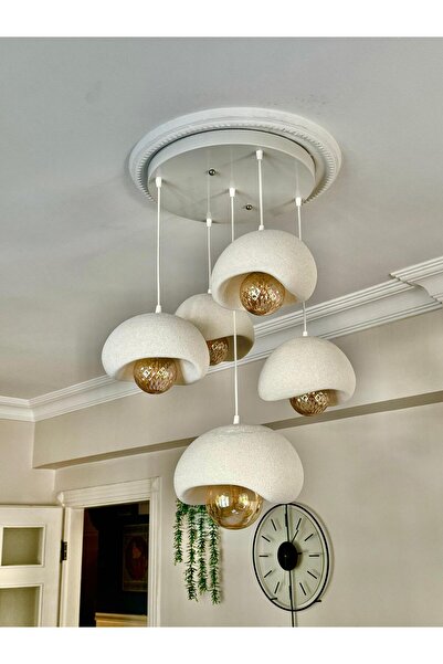 Limon 3D Desing 5 Li Sarkıt Avize Rustik E27 Modern Avize Bohem Beton Görünüm...