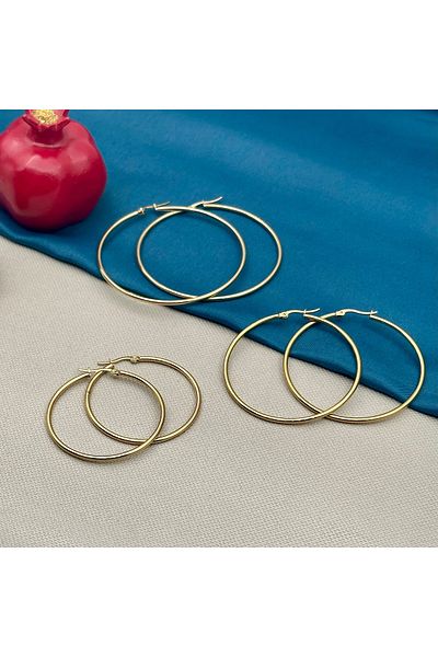 Opia Takı & Aksesuar Steel Gold Six Ring Multiple Earrings Set
