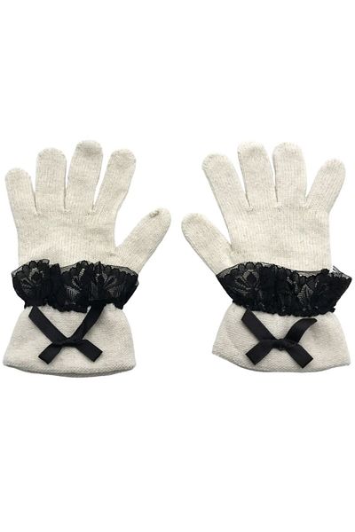 AXE SPORTSWEAR Winter Cream Knitwear Knitted Gloves Glove - Soft Texture with Bow Detail and Lace