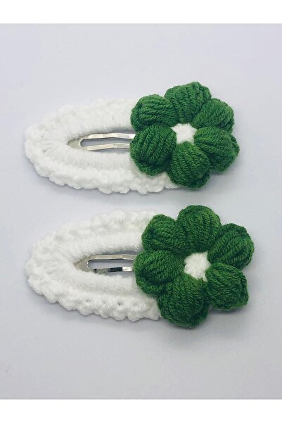 İnDerin Set de 2 agrafe de păr tricotate cu închidere rapidă cu motiv floral ...