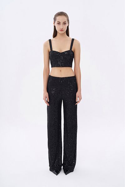 Quzu Schwarze Bustierbluse mit Pailletten