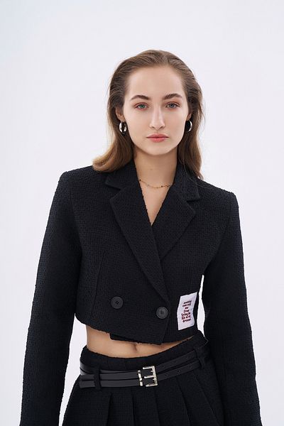 Quzu Black Crop Blazer Jacket - Single Button and Label Accessories