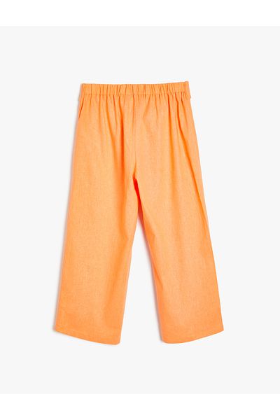 Koton Linen Wide Leg Trousers with Belt Detail