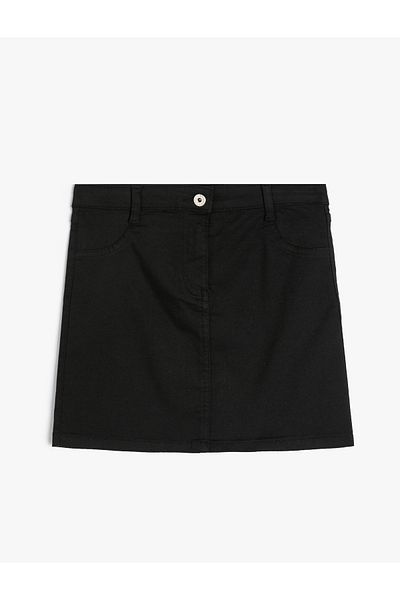 Koton Cotton Blended Basic Skirt - Pocket and Button Detail