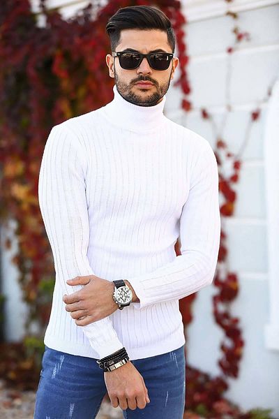 Lonca Tekstil Men's High Top Knitwear Ribbed Knit Sweater