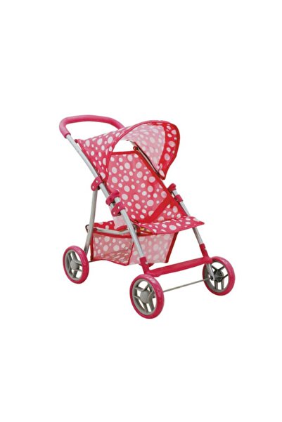 Sunman 0663 Puantiye Desenli, 3 Tekerlekli Ve Tenteli Oyuncak Puset -