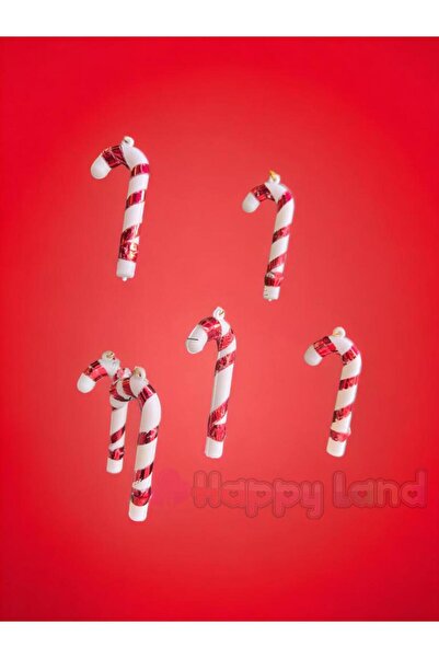 Happyland Yılbaşı Çam Ağacı Süsü Küçük Boy Baston Şeker Kırmızı Beyaz 6 Adet Şeker Kamışı Süs 7cm