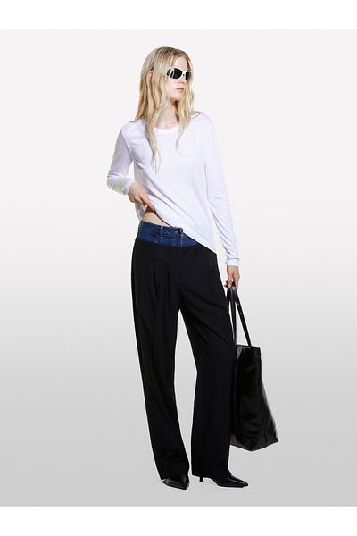 Sisley Γυναικείο μακρυμάνικο μπλουζάκι White Modal Mixed Regular Fit