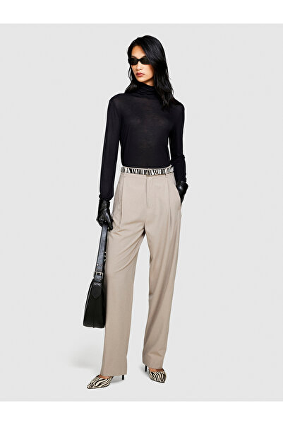 Sisley Women's Black Wool Blended Stand Collar Long Sleeve T-Shirt