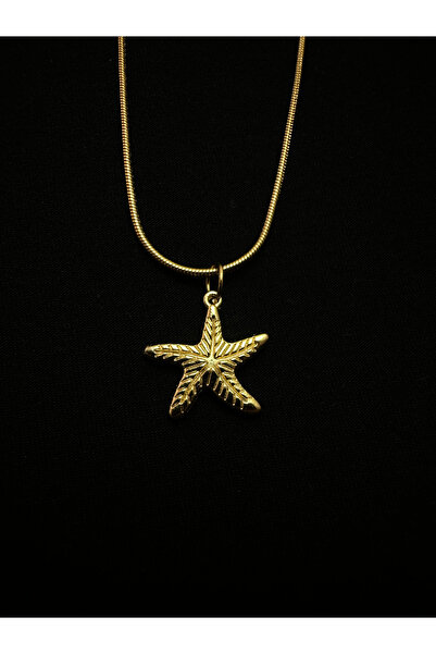 LAİKA Altın Kaplama Çelik Zincirli Deniz Yıldızı Kolye 45+5 Cm