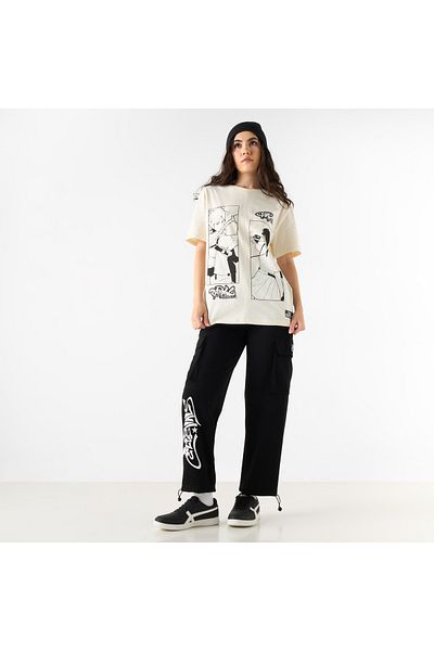 SP Characters Anime Print T-shirt with Crew Neck and Short Sleeves