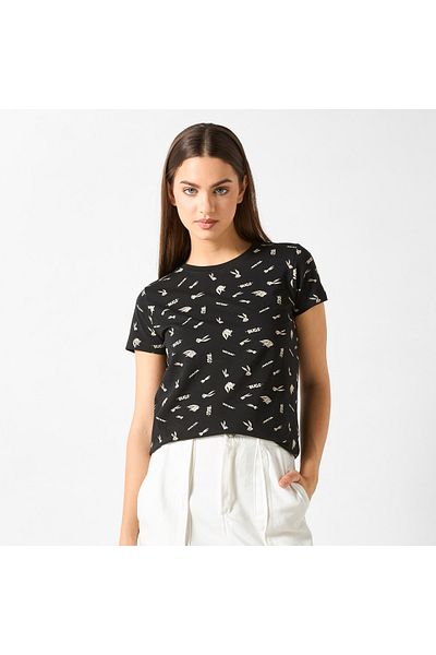 SP Characters All-Over Bugs Bunny Print Crew Neck T-shirt with Short Sleeves