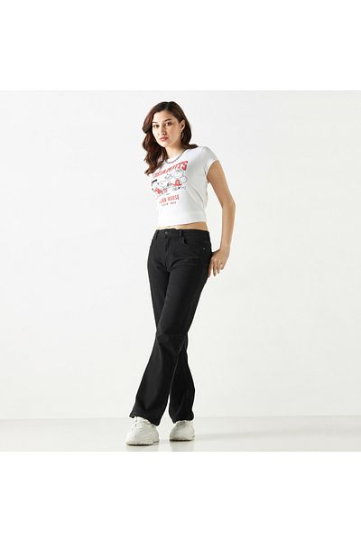SP Characters Peanuts Print T-shirt with Crew Neck and Cap Sleeves