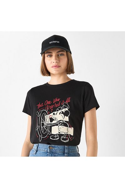 SP Characters Mickey Mouse Print Crew Neck T-shirt with Short Sleeves