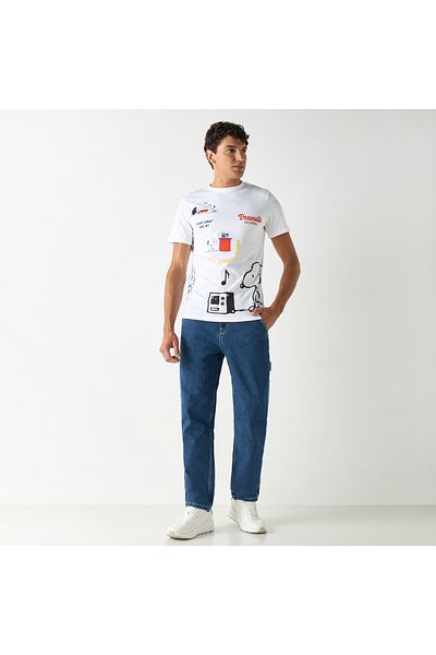 SP Characters Peanuts Print T-shirt with Crew Neck and Short Sleeves