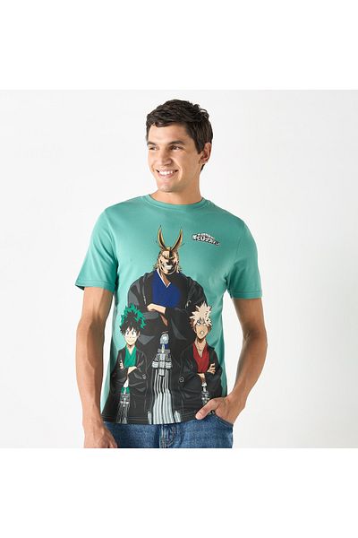 SP Characters My Hero Academia Print T-shirt with Crew Neck and Short Sleeves