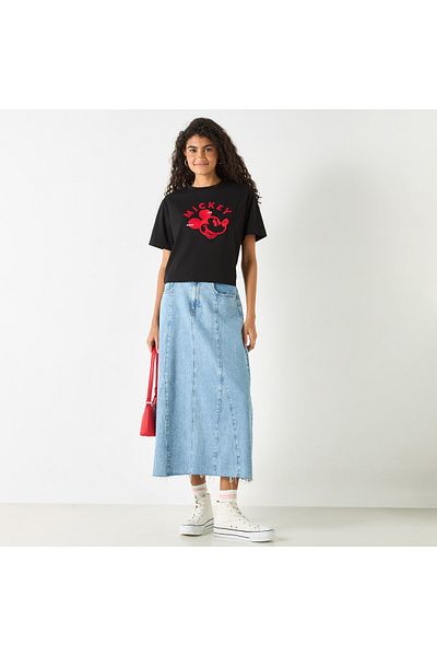 SP Characters Mickey Mouse Detail Crew Neck T-shirt with Short Sleeves