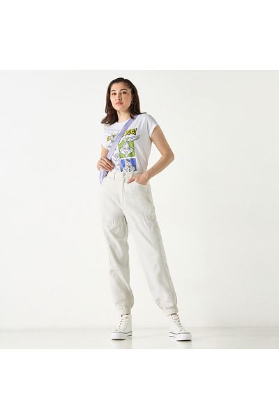 SP Characters Bugs Bunny Print Crew Neck T-shirt with Short Sleeves