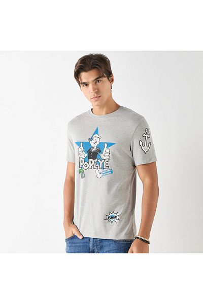 SP Characters Popeye Print Crew Neck T-shirt with Short Sleeves