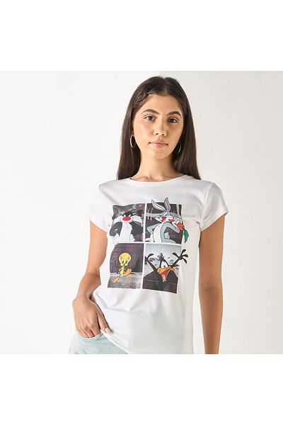 SP Characters Looney Tunes Print T-shirt with Crew Neck and Short Sleeves