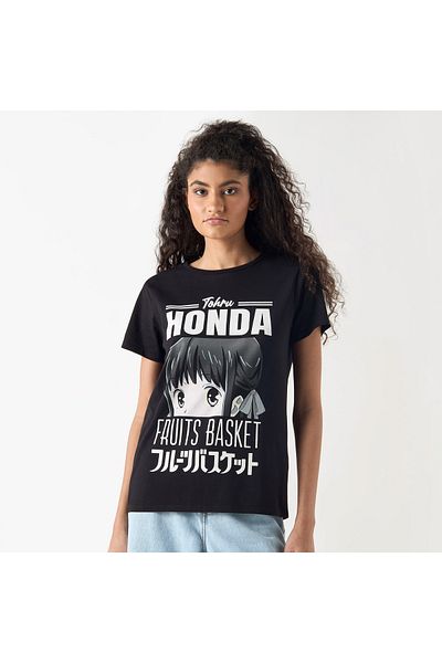 SP Characters Fruits Basket Tohru Honda Print T-shirt with Crew Neck and Short Sleeves